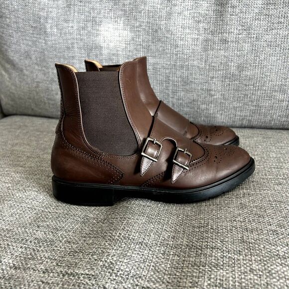 EUC Fratelli Rossetti Brown Leather Wingtip Double Monk Ankle Boots Size 36.5‎ - Picture 8 of 12